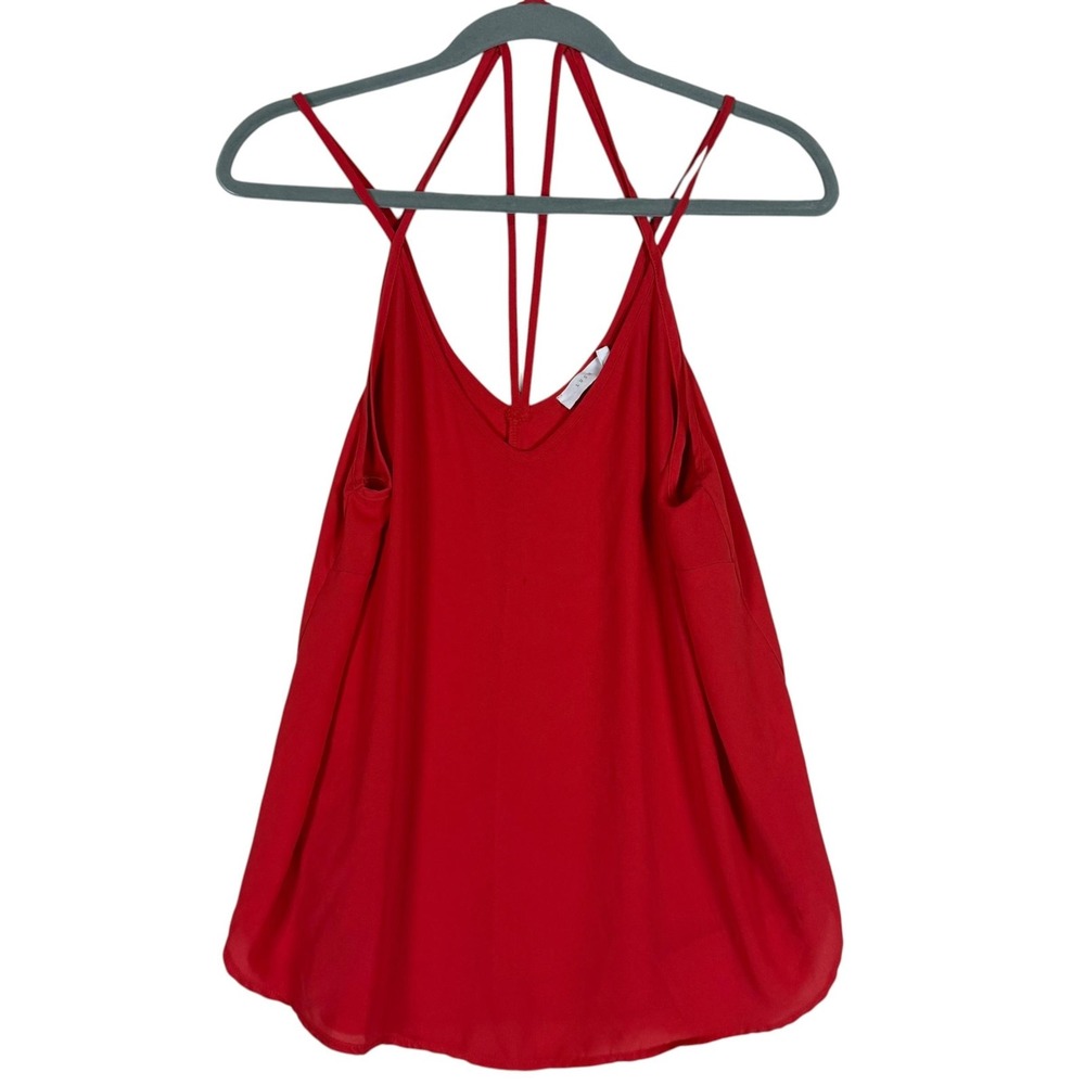 Lush Tank Top Camisole Womens Medium Red V Neck Strappy Back Flowy Chiffon
